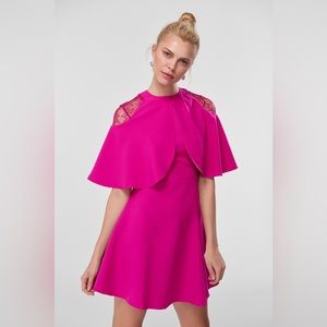 Fuchsia lace detail cape effect barbie dress TRENDYOL